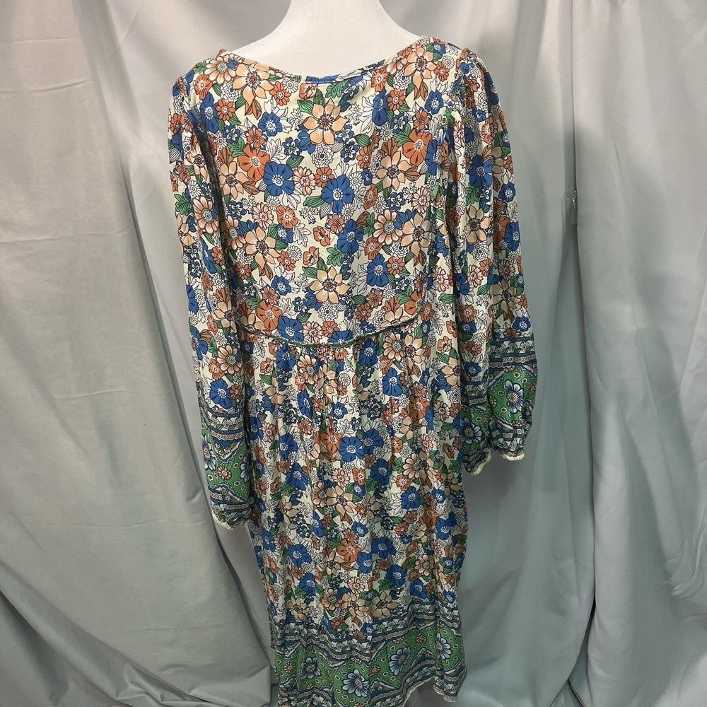 Bluetime Women Dress Boho V-Neck 3/4 Sleeve Babydoll Floral Festival Flowy 2XL - Picture 7 of 14